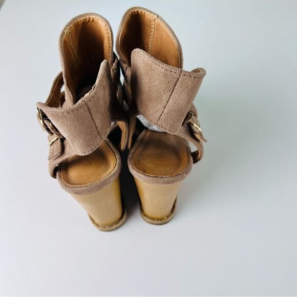 Qupido Shoes Boots Ankle Suede Open Toe Tan 7 - Picture 3 of 5